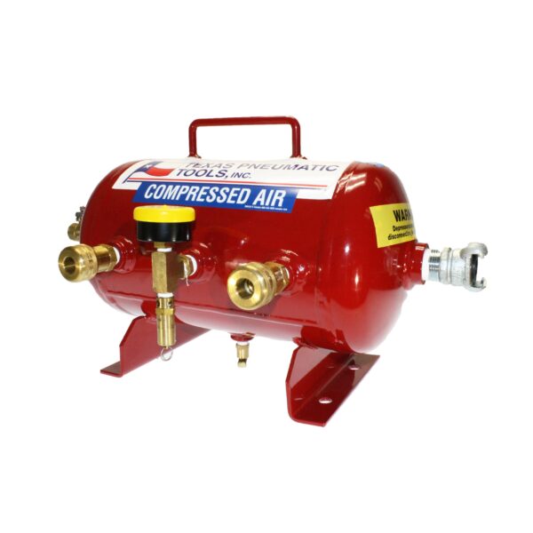 TX-3AMF-QC 1/2 Front View of Air Manifold with 2.5 Gallon, ASME Tank and Industrial Quick Connect Fittings